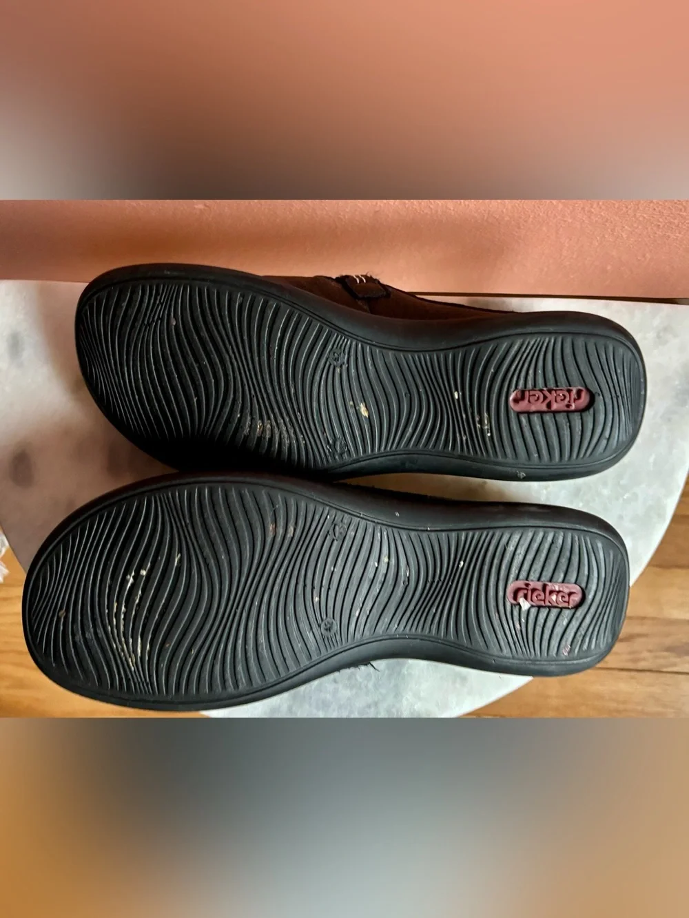 Rieker Black Slip-On Mule Loafers with Patterned Midsole